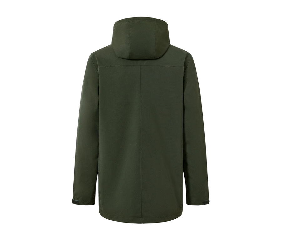 Olivgrüner Funktionsparka von hinten.