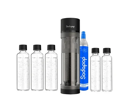 Sodapop Wassersprudler »Logan« und sechs Wasserflaschen aus Glas.