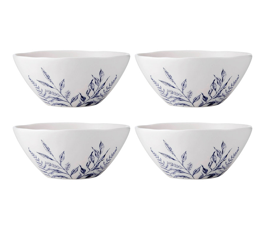 Vier weiße Schüsseln mit blauem Blumenmuster, »Repose«, 4er-Set.