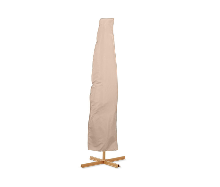 Beiger Leco Ampelschirm Ø 300 cm, inkl. Schirmständer und Abdeckhaube.
