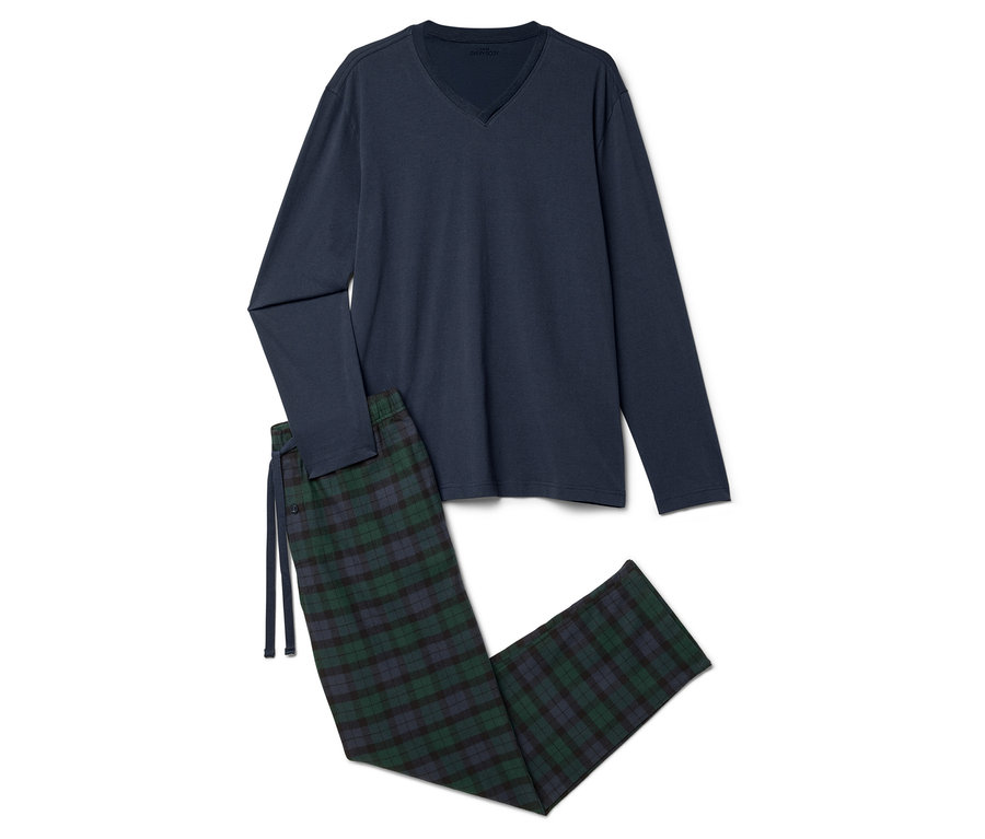 Pyjama-Set mit Flanellhose, blau-grün