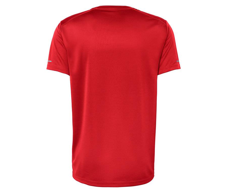 Rückansicht eines roten Kurzarm-T-Shirts.