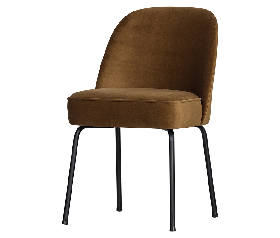 Ein honiggelber BePureHome Esszimmerstuhl »Vogue« aus einem 2er-Set mit schwarzen Beinen.