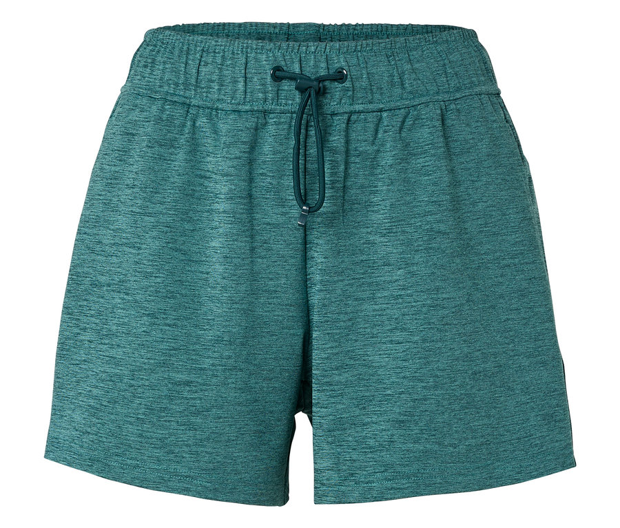 Nahaufnahme von türkisfarbenen Shorts mit Kordelzug.