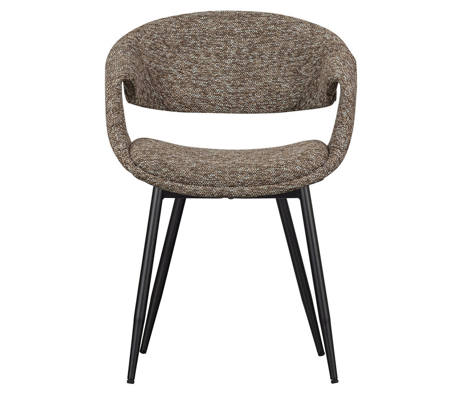 Brauner WOOOD Esszimmerstuhl »Yossi« mit schwarzem Metallfuß.