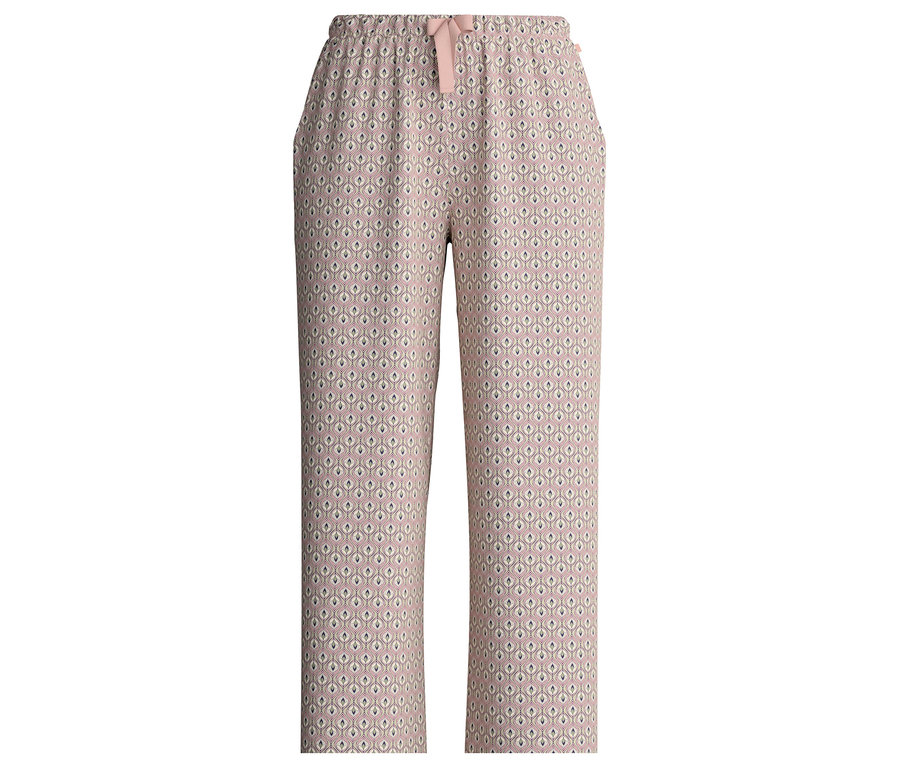 Nahaufnahme der Calida »Favorites Arts« Hose mit rosa Schleife und Muster.