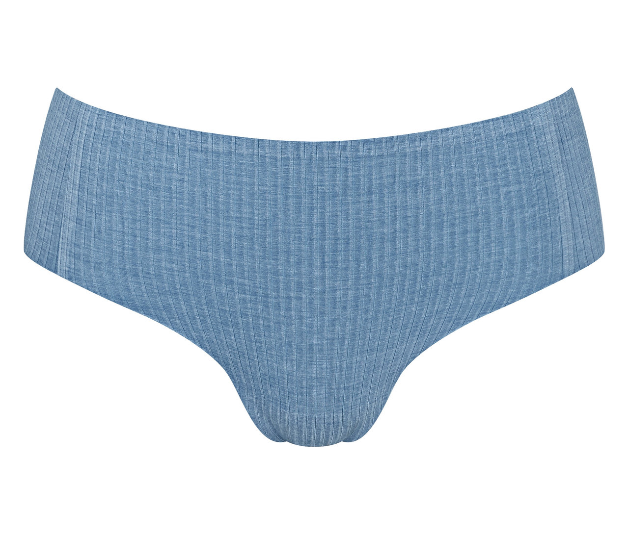 Blaue, gerippte Slips auf weißem Hintergrund.