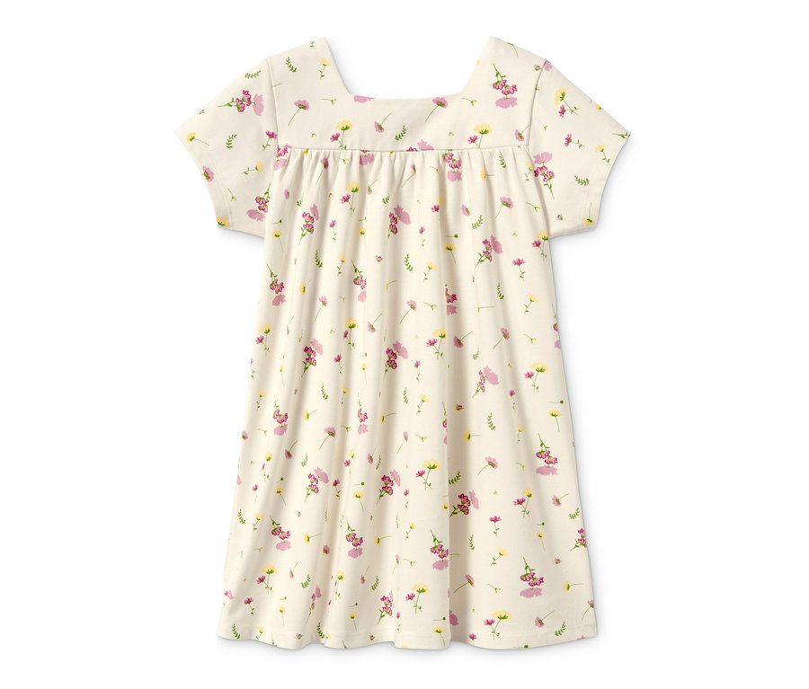 Ein Jerseykleid aus Bio-Baumwolle mit Blumenmuster.