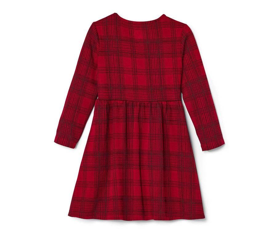 Rotes Kinder-Jersey-Kleid mit Karomuster und langen Ärmeln.