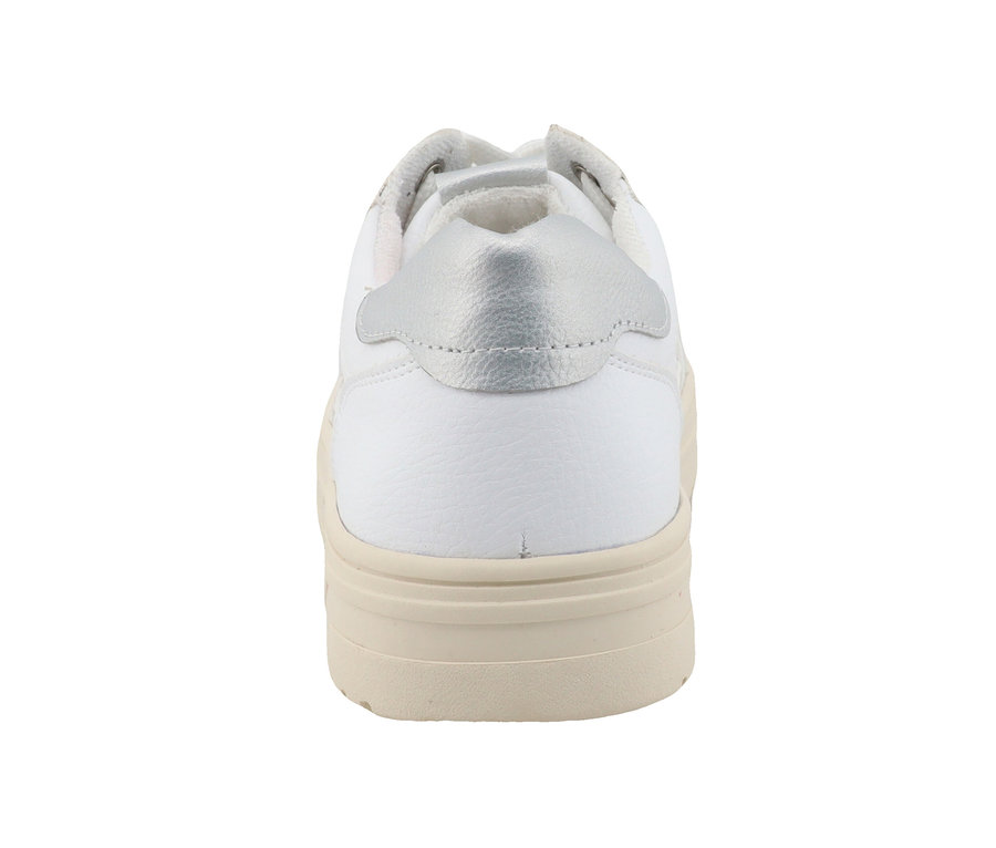 Detailansicht eines weißen Tom Tailor Sneakers aus PU.