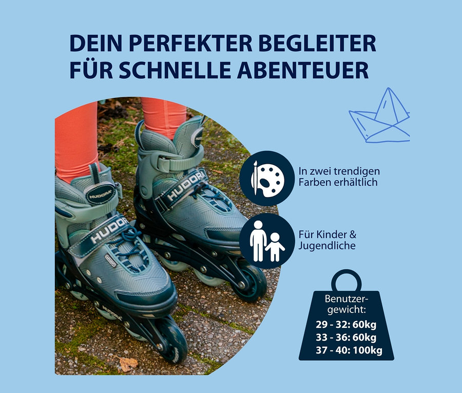 Beine einer Person in grauen HUDORA Inline Skates »Leon 2.0«, Gr. 29–32 auf einem Gehweg.