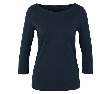Marineblaues Langarmshirt mit Dreiviertelärmeln und Rundhalsausschnitt.