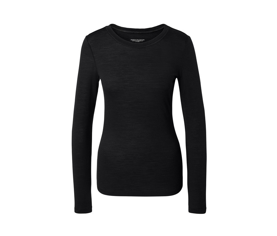Schwarzes Langarmshirt mit Merinowolle.