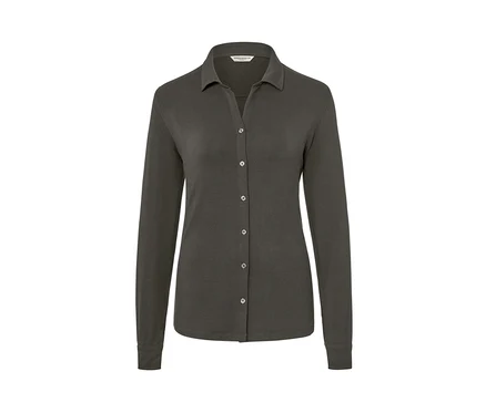 Graues Blusenshirt mit Knopfleiste.