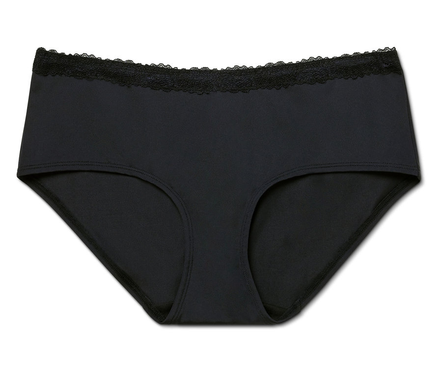 Schwarzer Slip mit Spitze am oberen Rand.