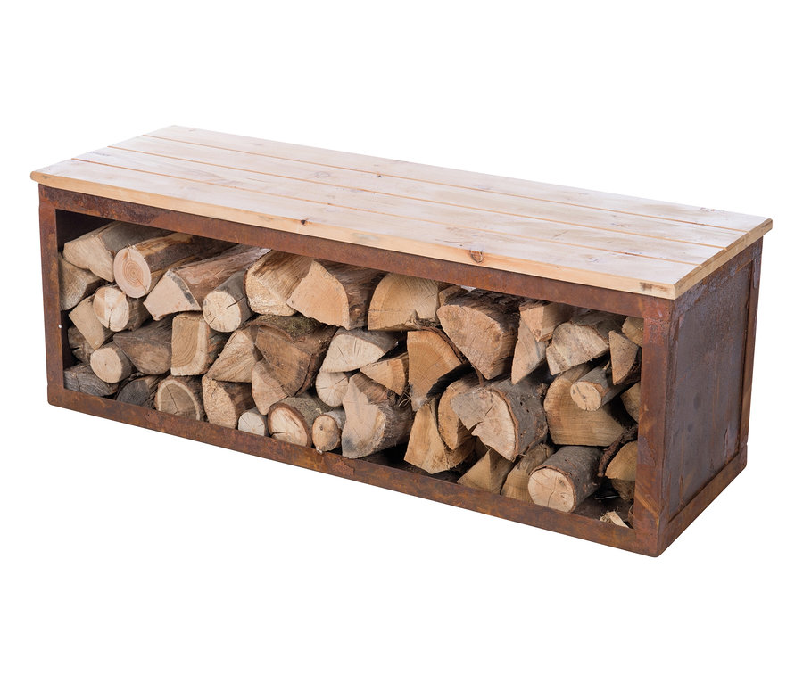 Bank inkl. Holzlager »TYR«, 117 cm, gefüllt mit Holz.