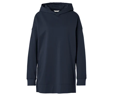 Dunkelblauer Hoodie auf weißem Hintergrund.