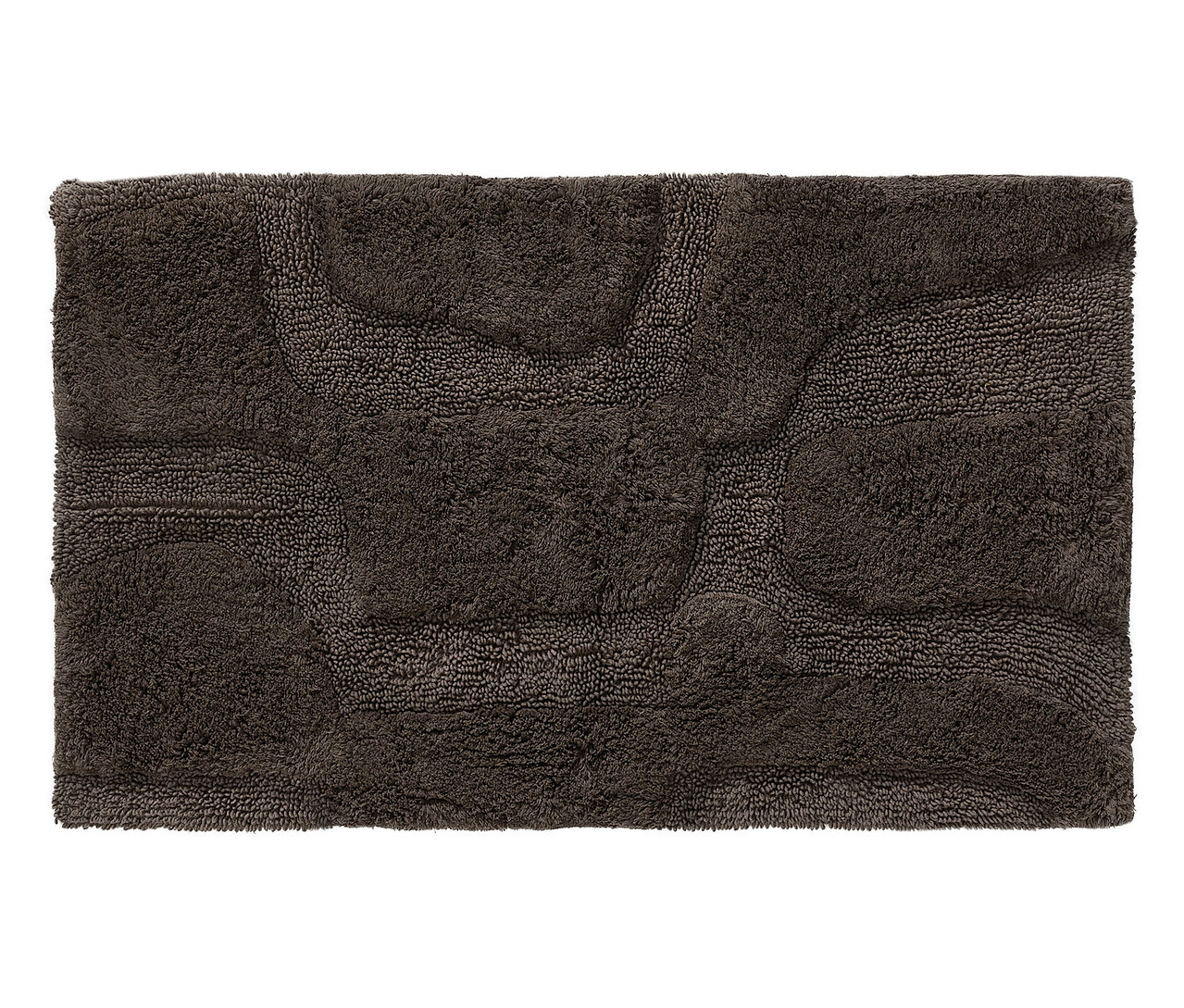 Ein brauner Badteppich liegt auf einem weißen Hintergrund.