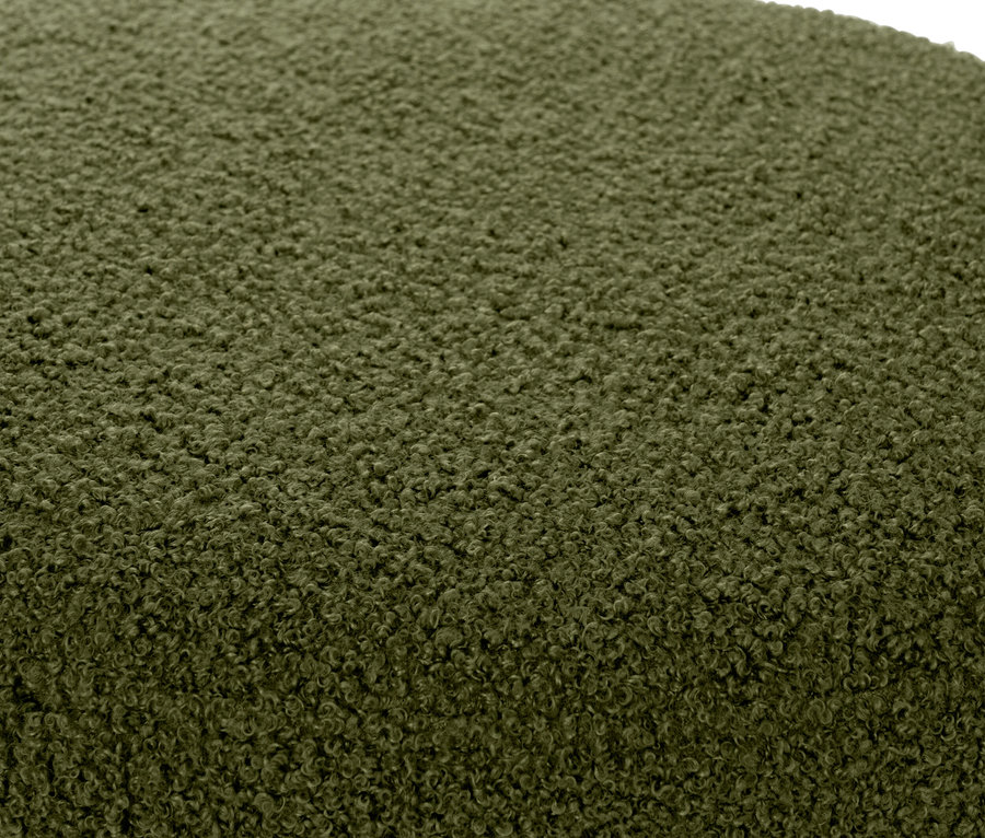 Nahaufnahme eines olivgrünen Poufs mit Textur.