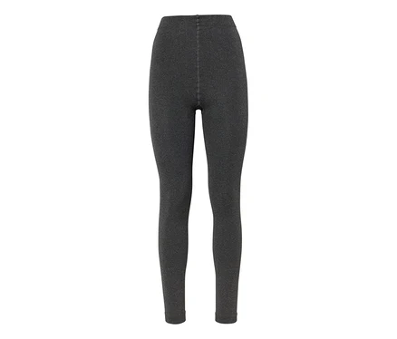 Dunkelgraue, melierte, hochgeschnittene Leggings in voller Länge.