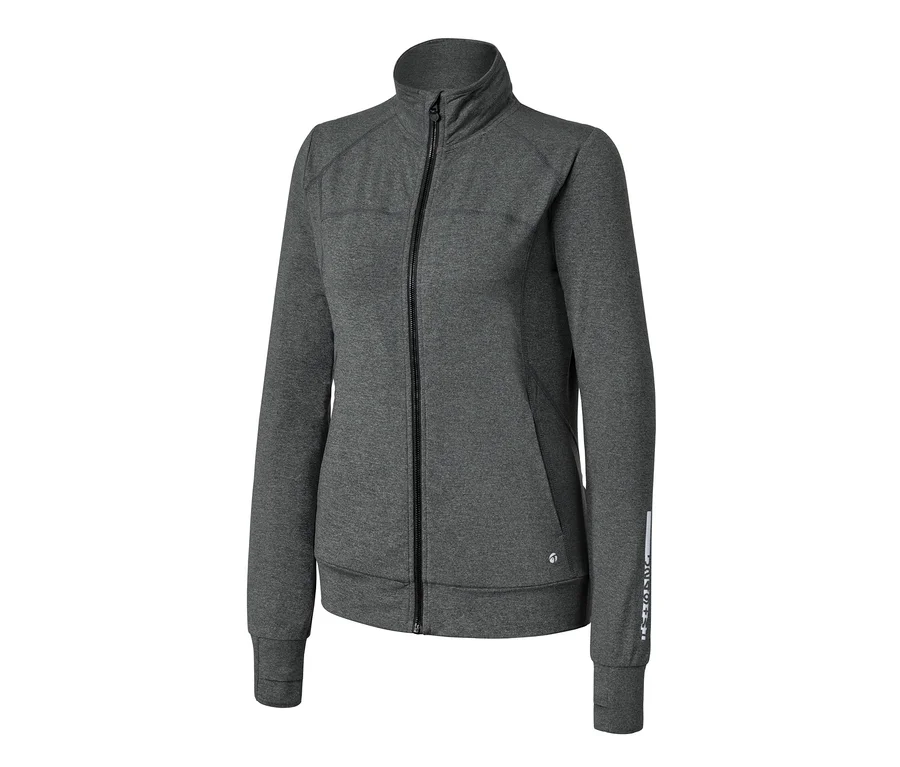 Graue Funktionsjacke mit Reißverschluss.