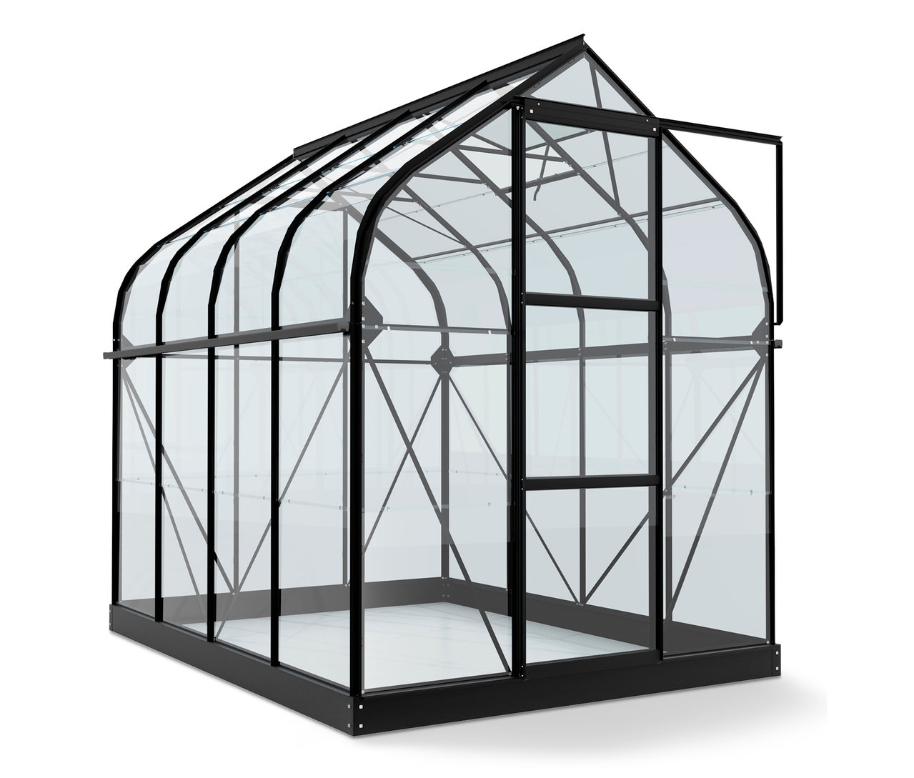 Vitavia-Gewächshaus »Orion 5000« mit Einscheibensicherheitsglas und geöffneter Tür.