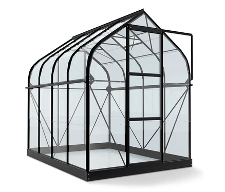 Vitavia-Gewächshaus »Orion 5000« mit Einscheibensicherheitsglas und geöffneter Tür.