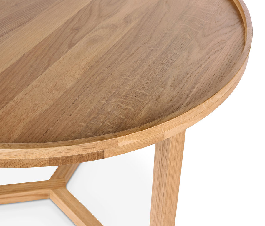 Detailansicht eines runden Couchtisches.