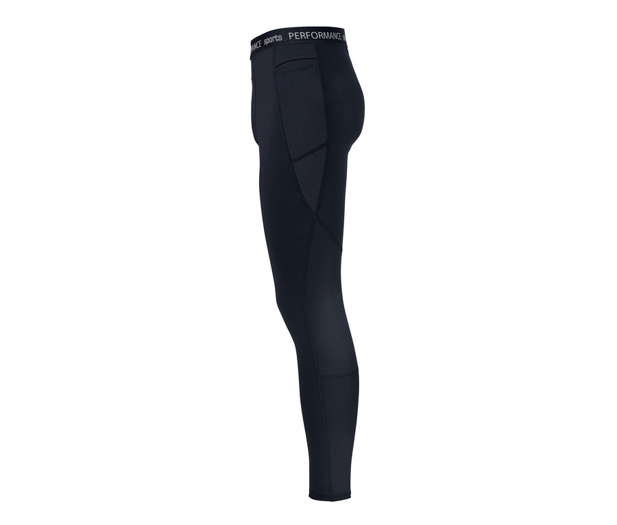 Schwarze Sporttight mit Tasche an der Seite.
