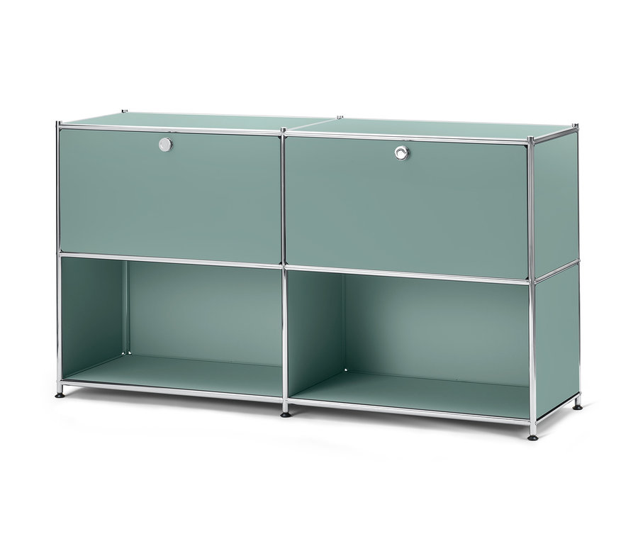 Salbeigrünes Sideboard »CN3« mit 2 versetzbaren Klappfächern.