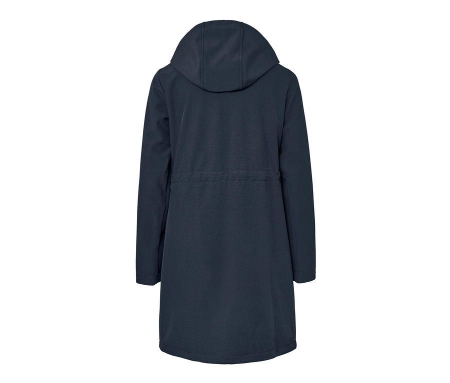 Dunkelblauer Softshellmantel von hinten.