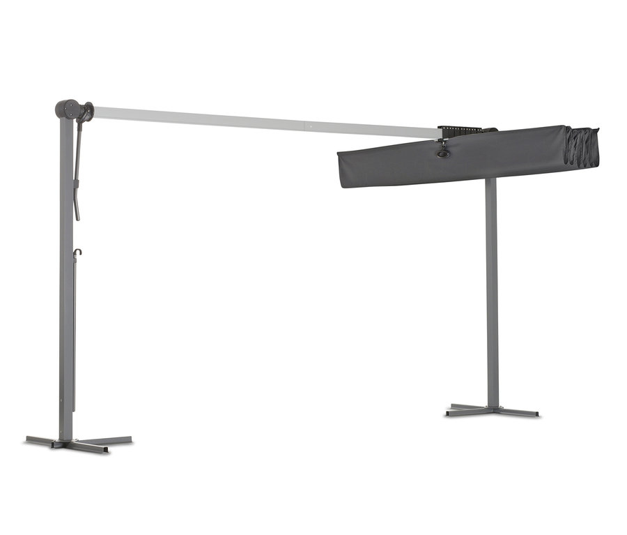 Ein anthrazitfarbenes Leco Sonnendach, 400 x 250 cm, auf weißem Hintergrund.