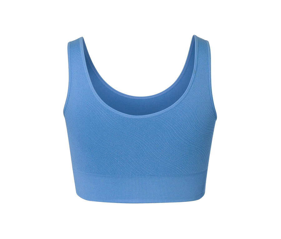 Detailansicht eines blauen Seamless-Sport-Bustiers.