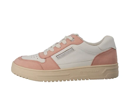 Detailansicht eines rosa-weißen Tom Tailor Sneakers aus PU.