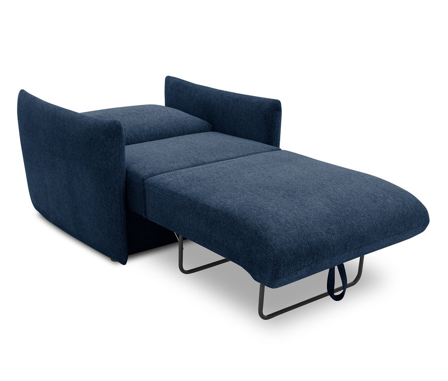 Blaues DOMO collection Schlafsofa 1-Sitzer »Helsinki« ausgeklappt.