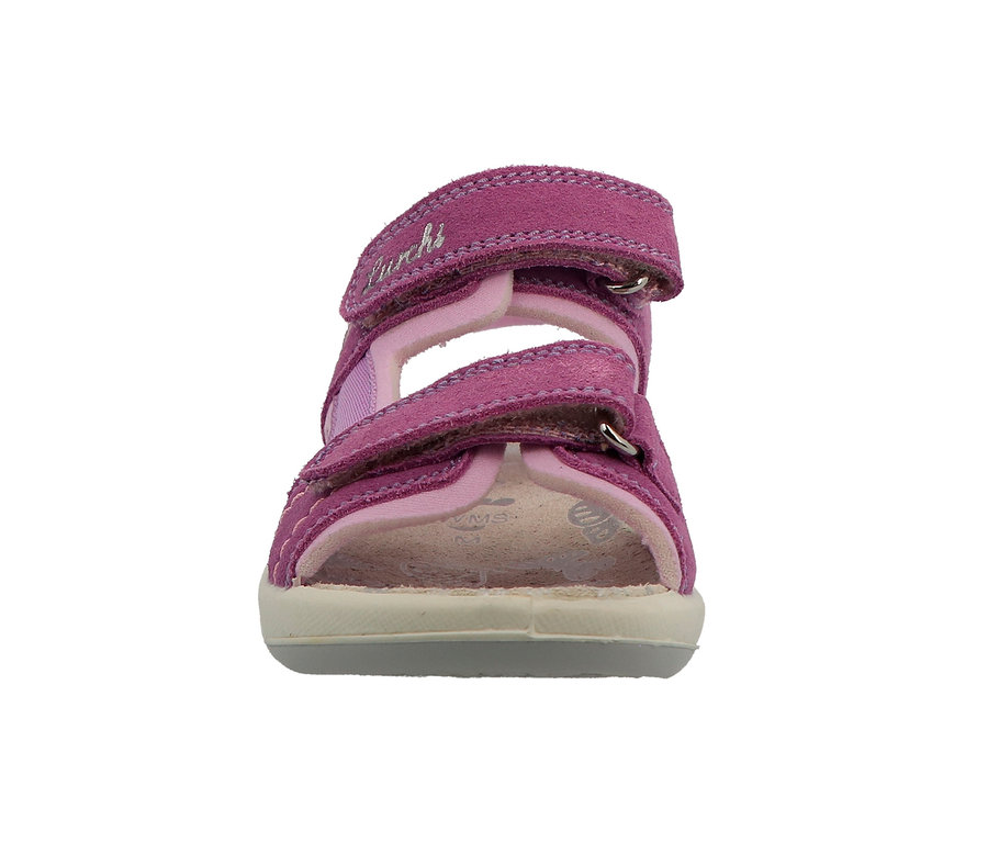 Detailansicht einer einzelnen rosa Lurchi Sandale.