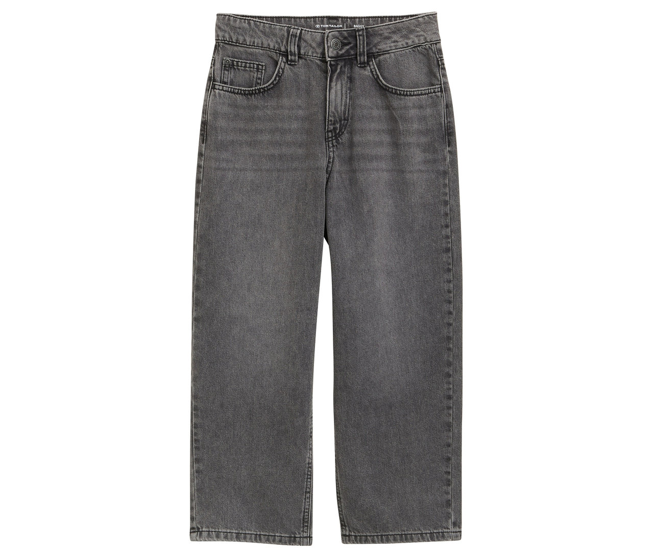 Graue Wide-Leg-Jeans mit Taschen.