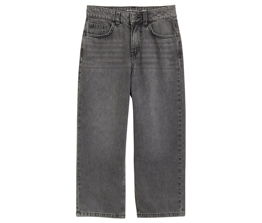 Graue Wide-Leg-Jeans mit Taschen.