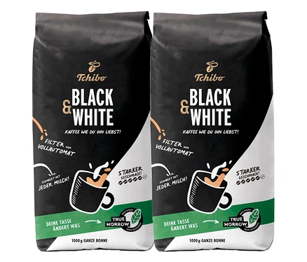 Zwei Packungen Tchibo BLACK & WHITE - 2x 1kg Ganze Bohne.