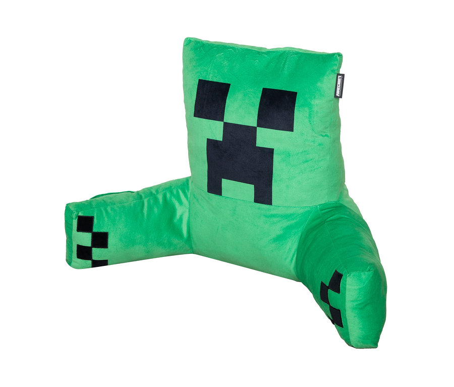 Grünes MINECRAFT Relaxkissen, Creeper mit schwarzem, pixeligem Gesicht.
