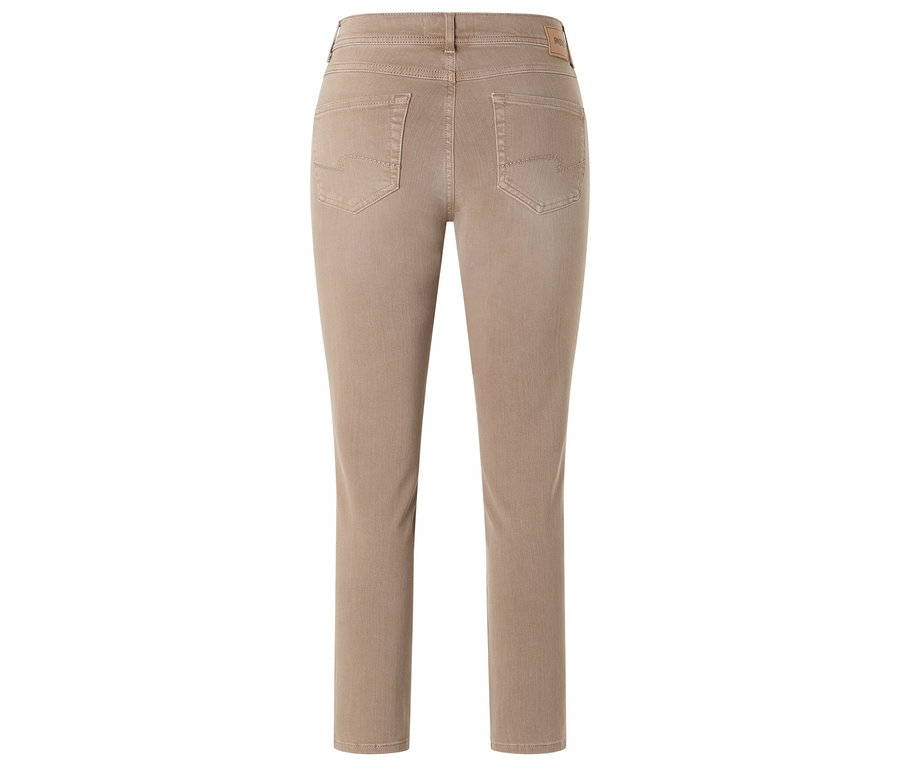 Beige, gerade geschnittene Jeans mit Gesäßtaschen.