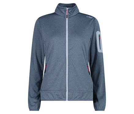 Graue CMP-Fleecejacke mit durchgehendem Reißverschluss vorne und rotem Akzent an den Taschen.