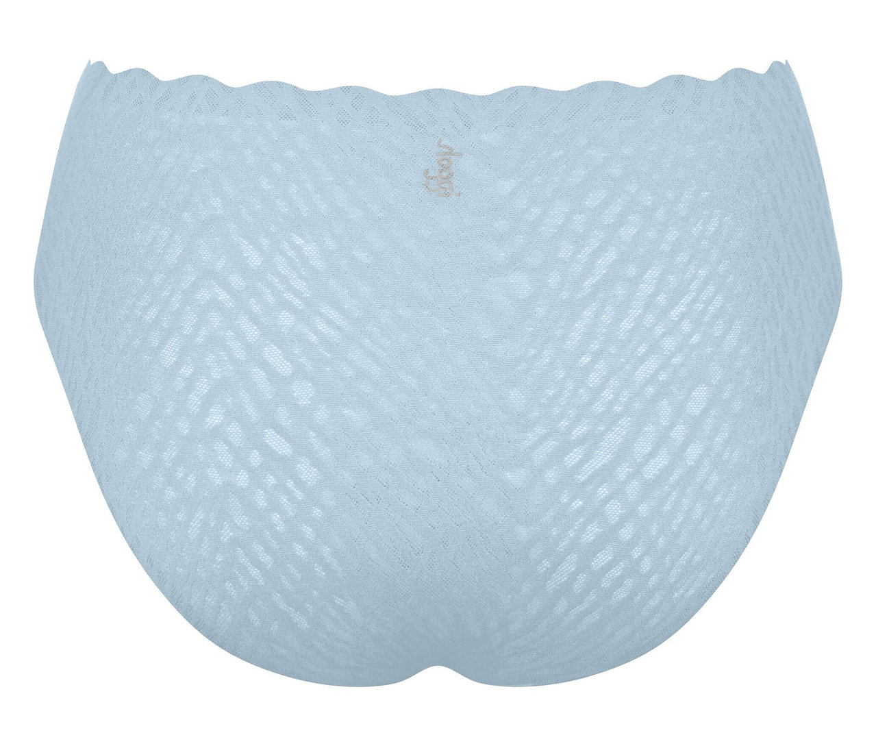 Hellblaue Damenslips mit gewelltem Bund und geometrischem Muster.