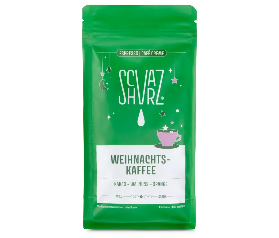 Grüne Verpackung Schvarz Weihnachtskaffee Espresso, 250 g Ganze Bohne.