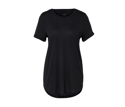 Schwarzes T-Shirt mit kurzen Ärmeln.