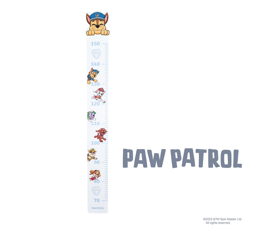PAW Patrol-Wachstumstabelle mit Charakteren und metrischen Messungen.