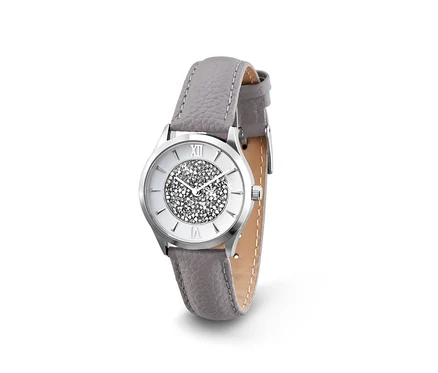 Damenuhr mit Lederarmband und Swarovski® Kristallen, grau bei Tchibo ...