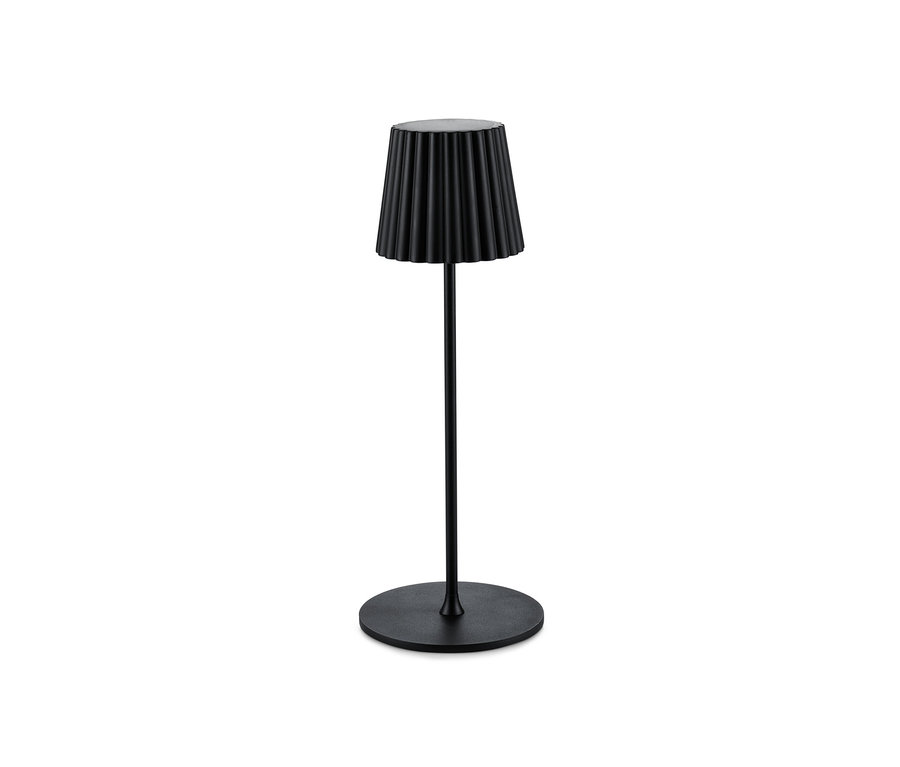 Eine schwarze LED-Akku-Tischleuchte.