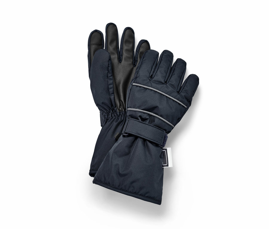 Zwei dunkelblaue Winterhandschuhe.