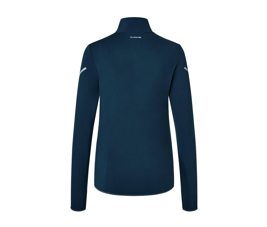 Dunkelblaues Thermo-Funktionsshirt mit langen Ärmeln und kurzem Reißverschluss.